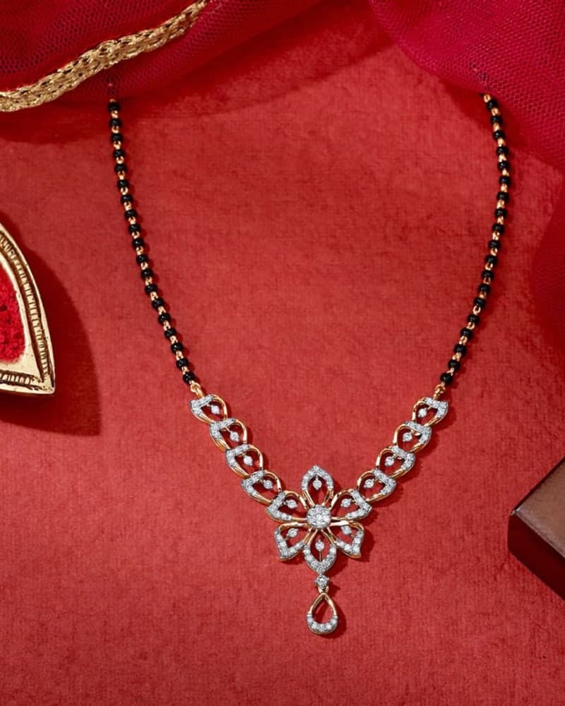 Leaf Design Diamond and Rose Gold Mangalsutra