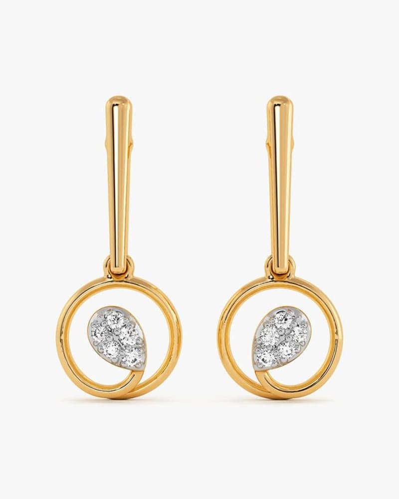 Modern Drop 9Kt Yellow Gold Diamond Earrings