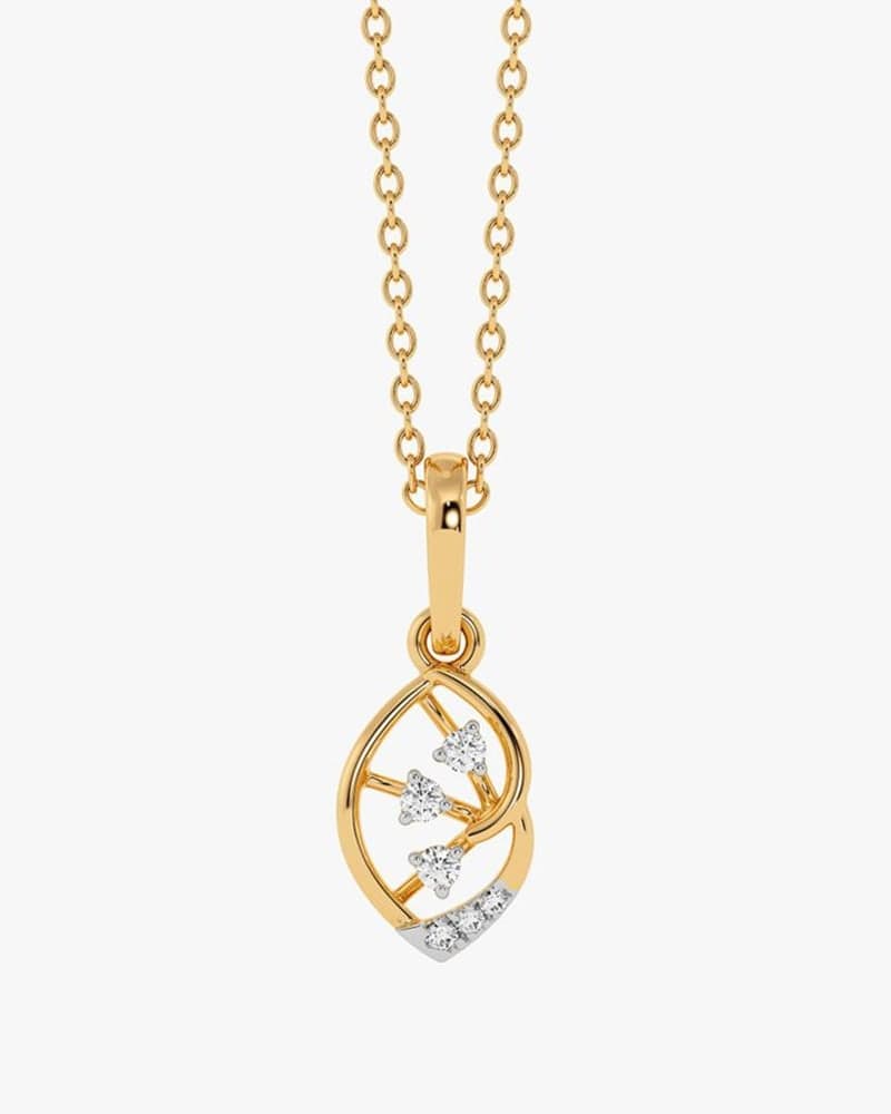 Stylish Leaf Yellow Gold Diamond Pendant