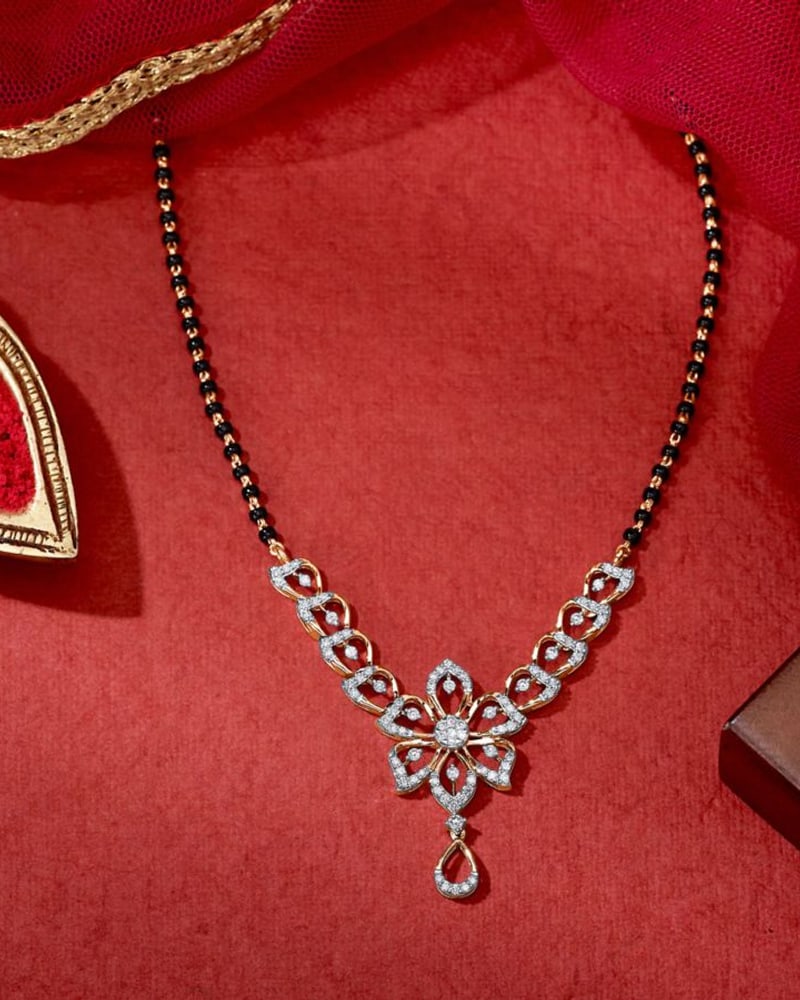 Leaf Design Diamond and Rose Gold Mangalsutra